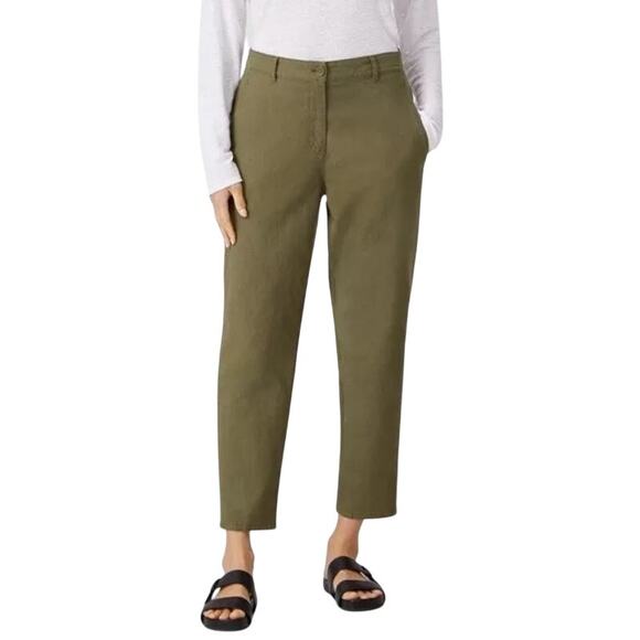 EILEEN FISHER Women's‎ 6P Green Organic Cotton Hemp Stretch Tapered Ankle Pants - Picture 2 of 11